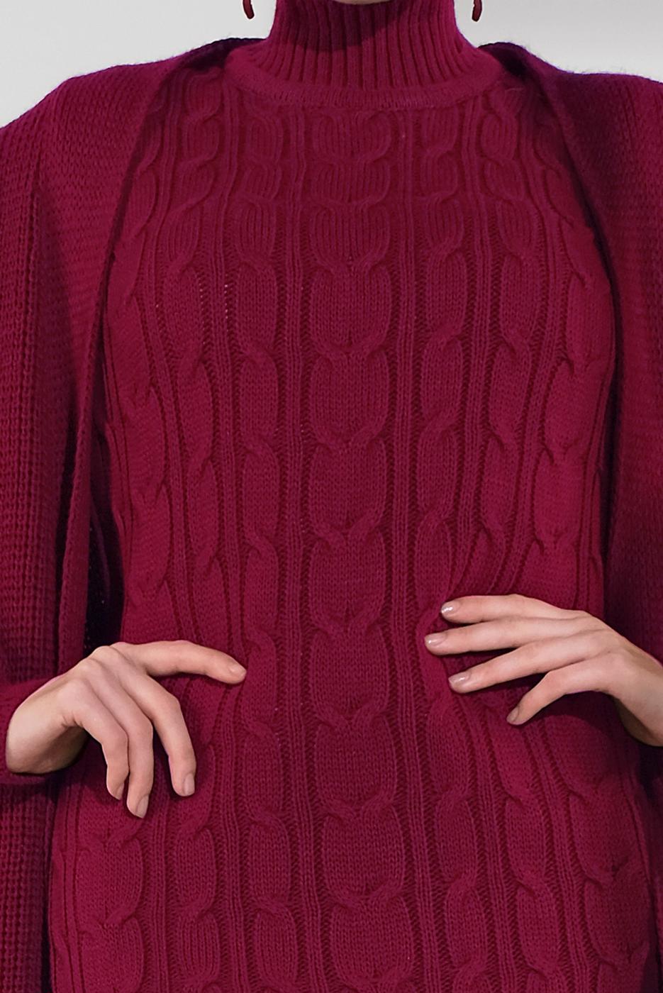 Tesettür giyim BORDO ÖRGÜ DESENLİ TRİKO ELBİSELİ TAKIM T 0501