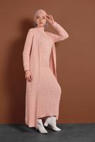 Tesettür giyim PUDRA ÖRGÜ DESENLİ TRİKO ELBİSELİ TAKIM T 0501
