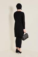 Tesettür giyim SİYAH SİMLİ TRİKO ETEKLİ TAKIM  4501