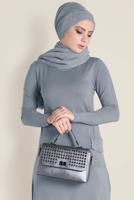 Tesettür giyim GRİ SİMLİ TRİKO ETEKLİ TAKIM  4501