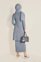 Tesettür giyim GRİ SİMLİ TRİKO ETEKLİ TAKIM  4501