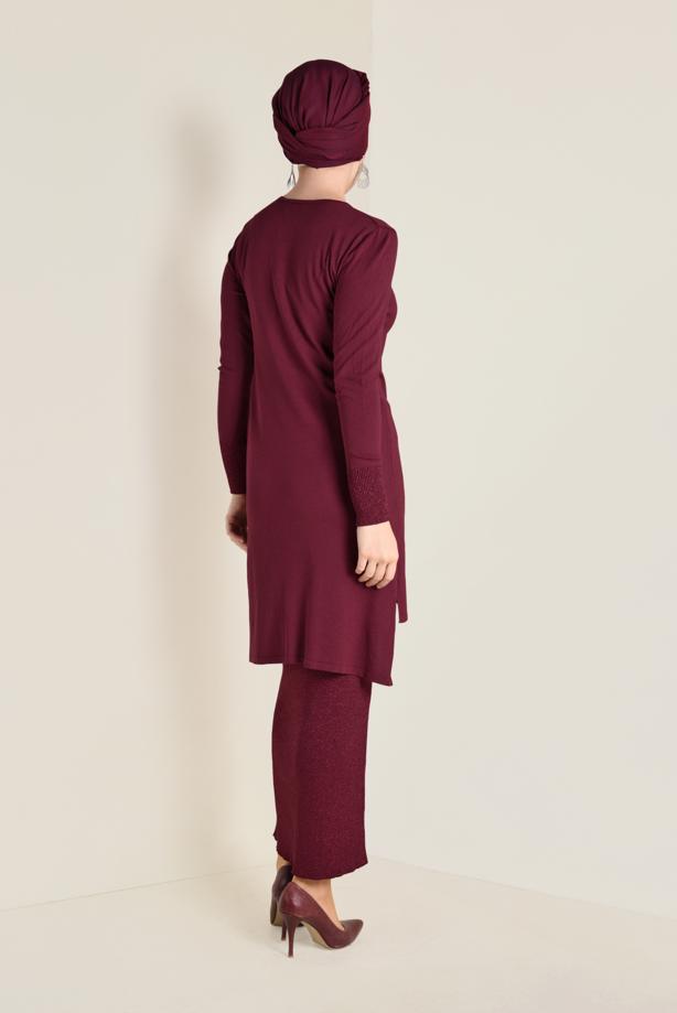 Hijab clothing CLARET RED SPARKLY KNIT SKIRT SUIT 4501  - TRENDTESETTÜR