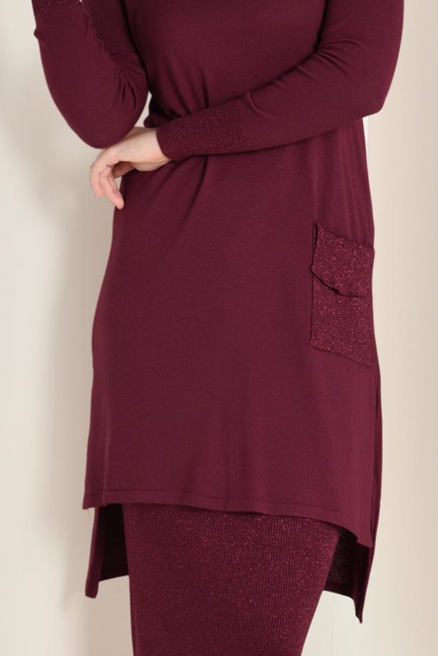 Hijab clothing CLARET RED SPARKLY KNIT SKIRT SUIT 4501  - TRENDTESETTÜR