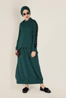 Tesettür giyim YEŞİL PUL PAYET DETAYLI ETEKLİ TAKIM 4611