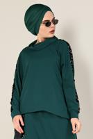 Tesettür giyim YEŞİL PUL PAYET DETAYLI ETEKLİ TAKIM 4611