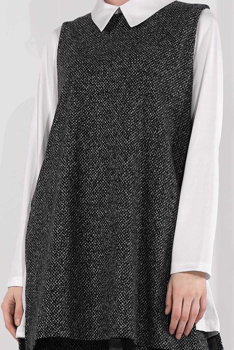 Tesettür giyim GRİ YIRTMAÇLI ERKEK YAKA 3&prime;LÜ TAKIM 5755-1