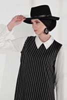 Tesettür giyim SİYAH ÇİZGİLİ ÜÇLÜ PANTOLONLU TAKIM 4365