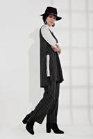 Tesettür giyim SİYAH ÇİZGİLİ ÜÇLÜ PANTOLONLU TAKIM 4365