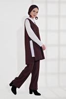 Tesettür giyim BORDO ÇİZGİLİ ÜÇLÜ PANTOLONLU TAKIM 4365