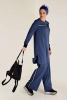 Tesettür giyim LACİVERT  ŞERİT DETAYLI PANTOLONLU TAKIM 4558 