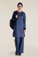Tesettür giyim LACİVERT  ŞERİT DETAYLI PANTOLONLU TAKIM 4558 