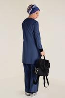 Tesettür giyim LACİVERT  ŞERİT DETAYLI PANTOLONLU TAKIM 4558 