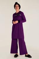 Tesettür giyim MOR  ŞERİT DETAYLI PANTOLONLU TAKIM 4558 