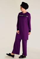 Tesettür giyim MOR  ŞERİT DETAYLI PANTOLONLU TAKIM 4558 