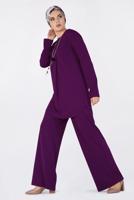 Tesettür giyim MOR BİSİKLET YAKA 2&prime;Lİ PANTOLON TAKIM 4561