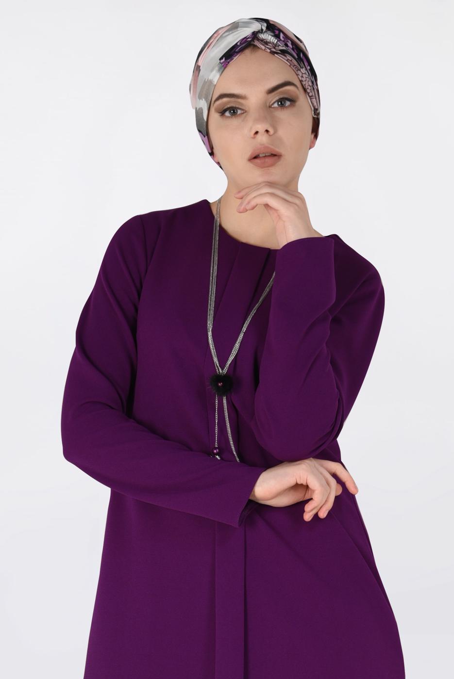 Tesettür giyim MOR BİSİKLET YAKA 2&prime;Lİ PANTOLON TAKIM 4561