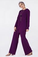 Tesettür giyim MOR BİSİKLET YAKA 2&prime;Lİ PANTOLON TAKIM 4561