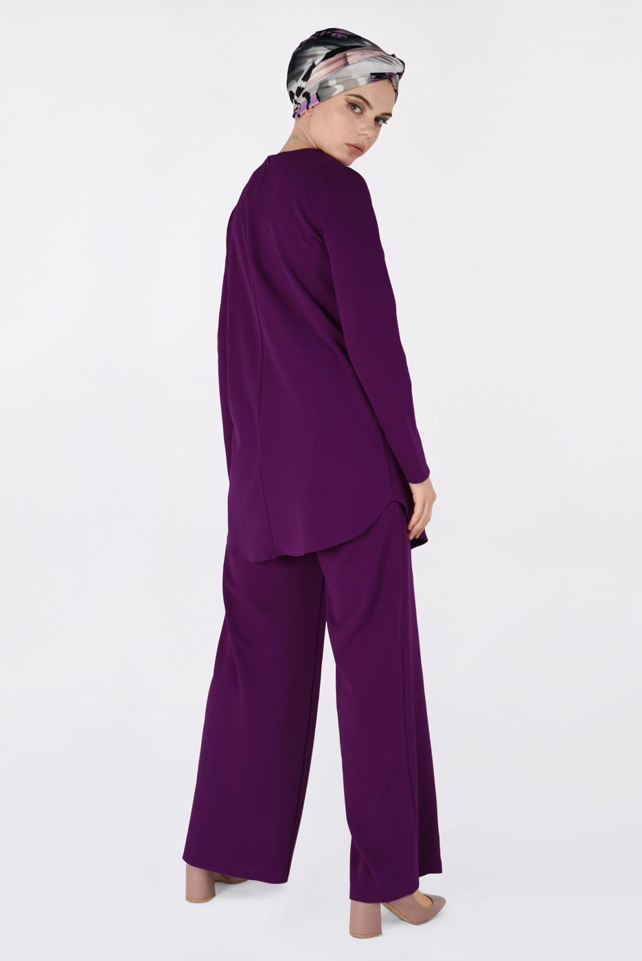 Tesettür giyim MOR BİSİKLET YAKA 2&prime;Lİ PANTOLON TAKIM 4561