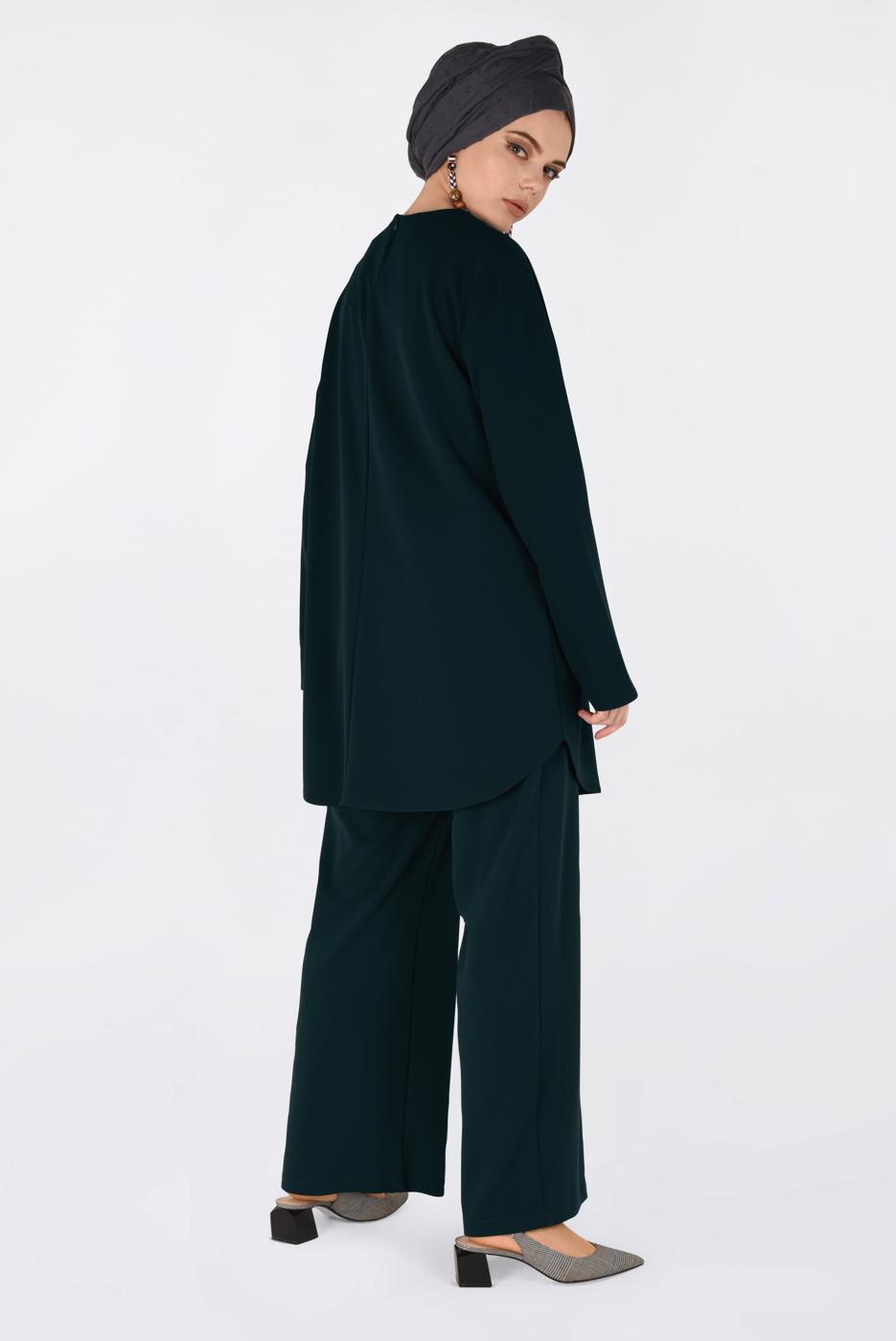 Tesettür giyim YEŞİL BİSİKLET YAKA 2&prime;Lİ PANTOLON TAKIM 4561