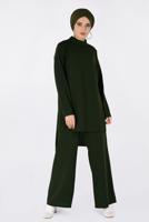 Tesettür giyim YEŞİL YANDAN YIRTMAÇLI PANTOLONLU TAKIM 4763