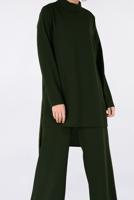 Tesettür giyim YEŞİL YANDAN YIRTMAÇLI PANTOLONLU TAKIM 4763