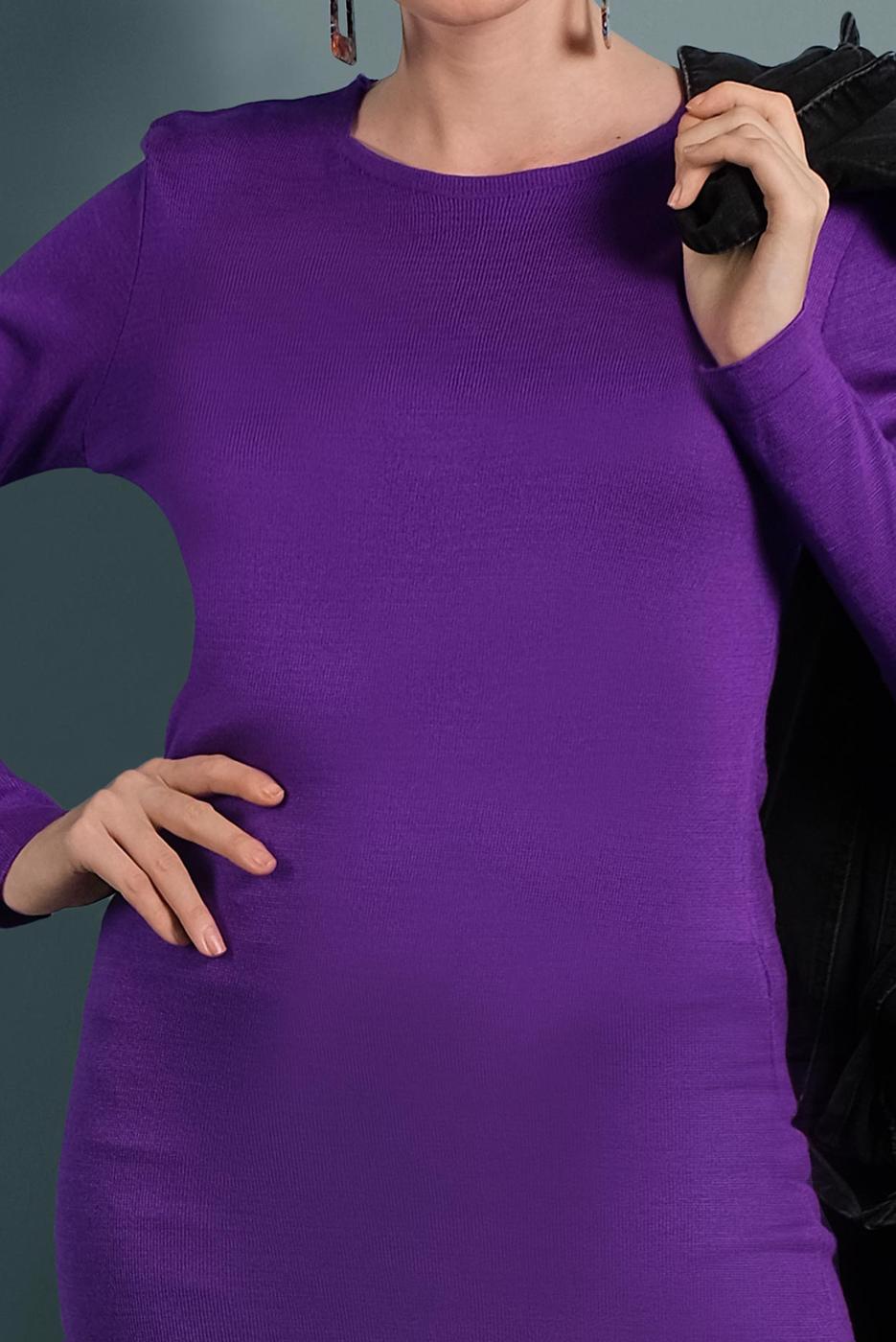 Tesettür giyim MOR YIRTMAÇLI TRİKO TUNİK 0921-1