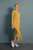 Tesettür giyim SARI YIRTMAÇLI TRİKO TUNİK 0921-1