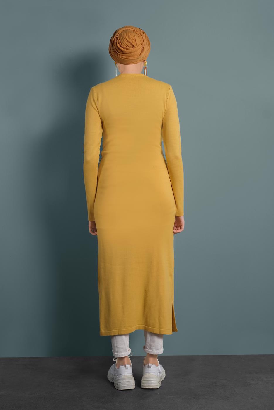 Tesettür giyim SARI YIRTMAÇLI TRİKO TUNİK 0921-1