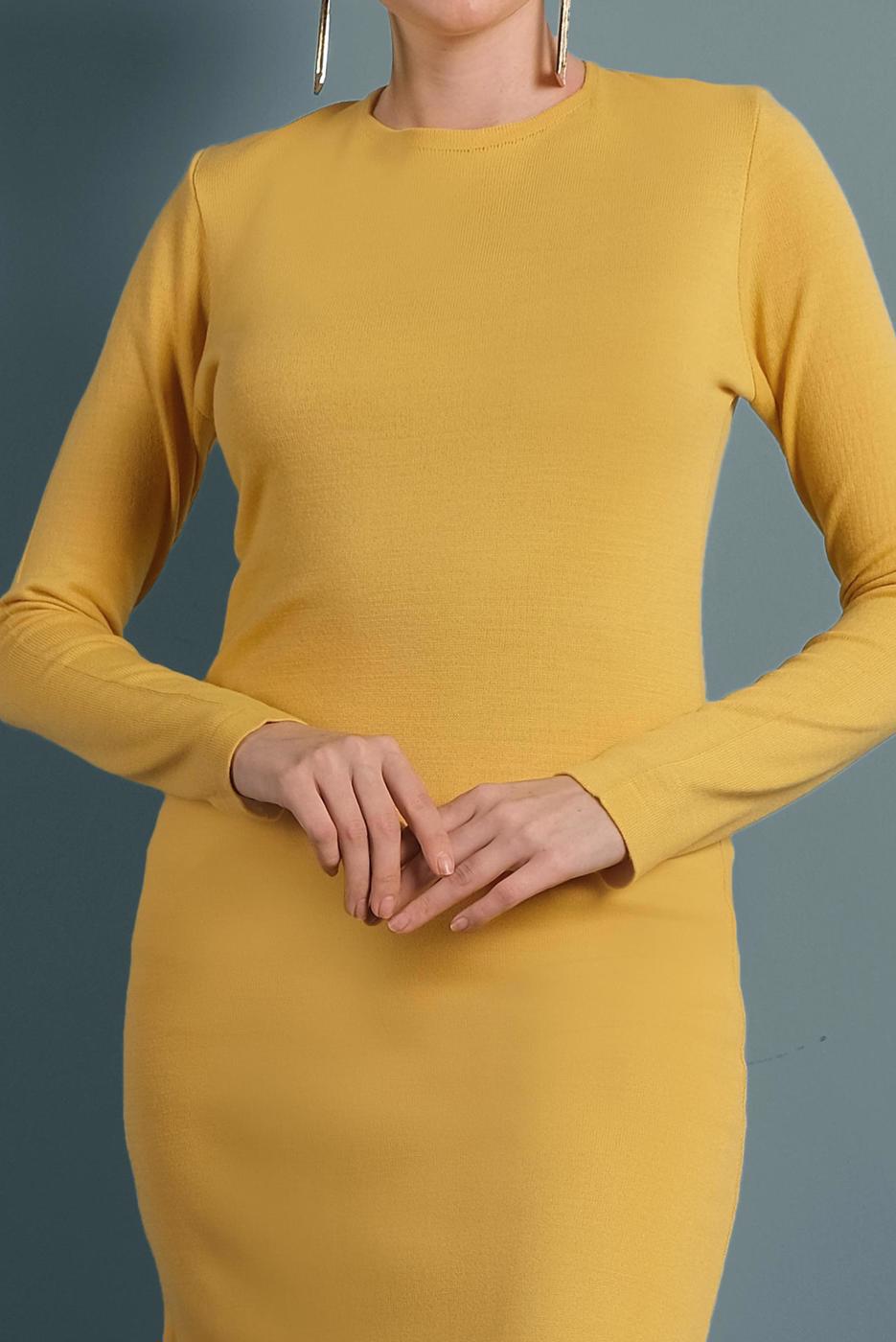 Tesettür giyim SARI YIRTMAÇLI TRİKO TUNİK 0921-1