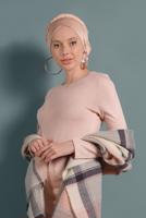 Tesettür giyim PUDRA YIRTMAÇLI TRİKO TUNİK 0921-1