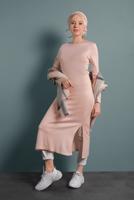 Tesettür giyim PUDRA YIRTMAÇLI TRİKO TUNİK 0921-1