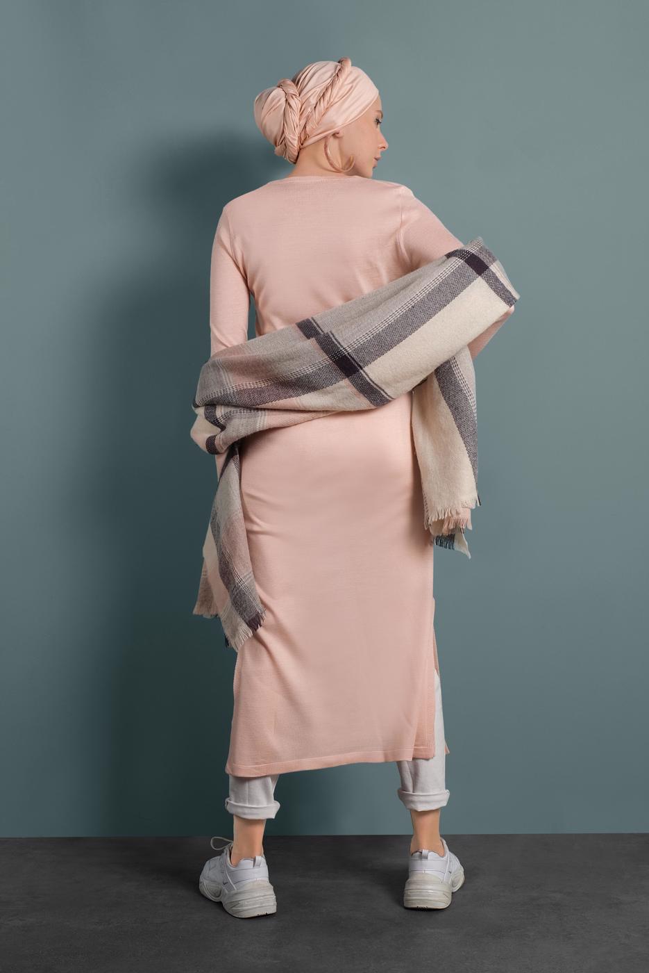 Tesettür giyim PUDRA YIRTMAÇLI TRİKO TUNİK 0921-1