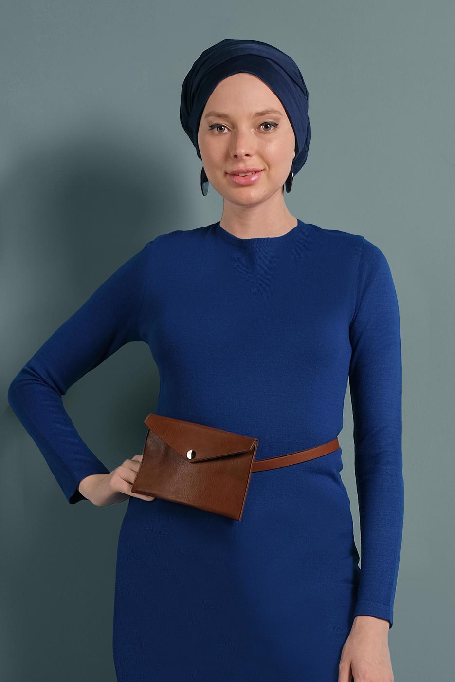 Tesettür giyim LACİVERT YIRTMAÇLI TRİKO TUNİK 0921-1