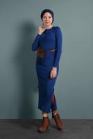 Tesettür giyim LACİVERT YIRTMAÇLI TRİKO TUNİK 0921-1