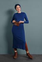 Tesettür giyim LACİVERT YIRTMAÇLI TRİKO TUNİK 0921-1