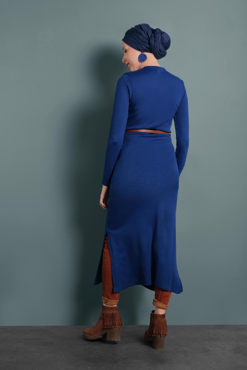 Tesettür giyim LACİVERT YIRTMAÇLI TRİKO TUNİK 0921-1