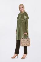 Tesettür giyim BEJ KOLLARI VE OMUZLARI VOLANLI TUNİK 4789-1