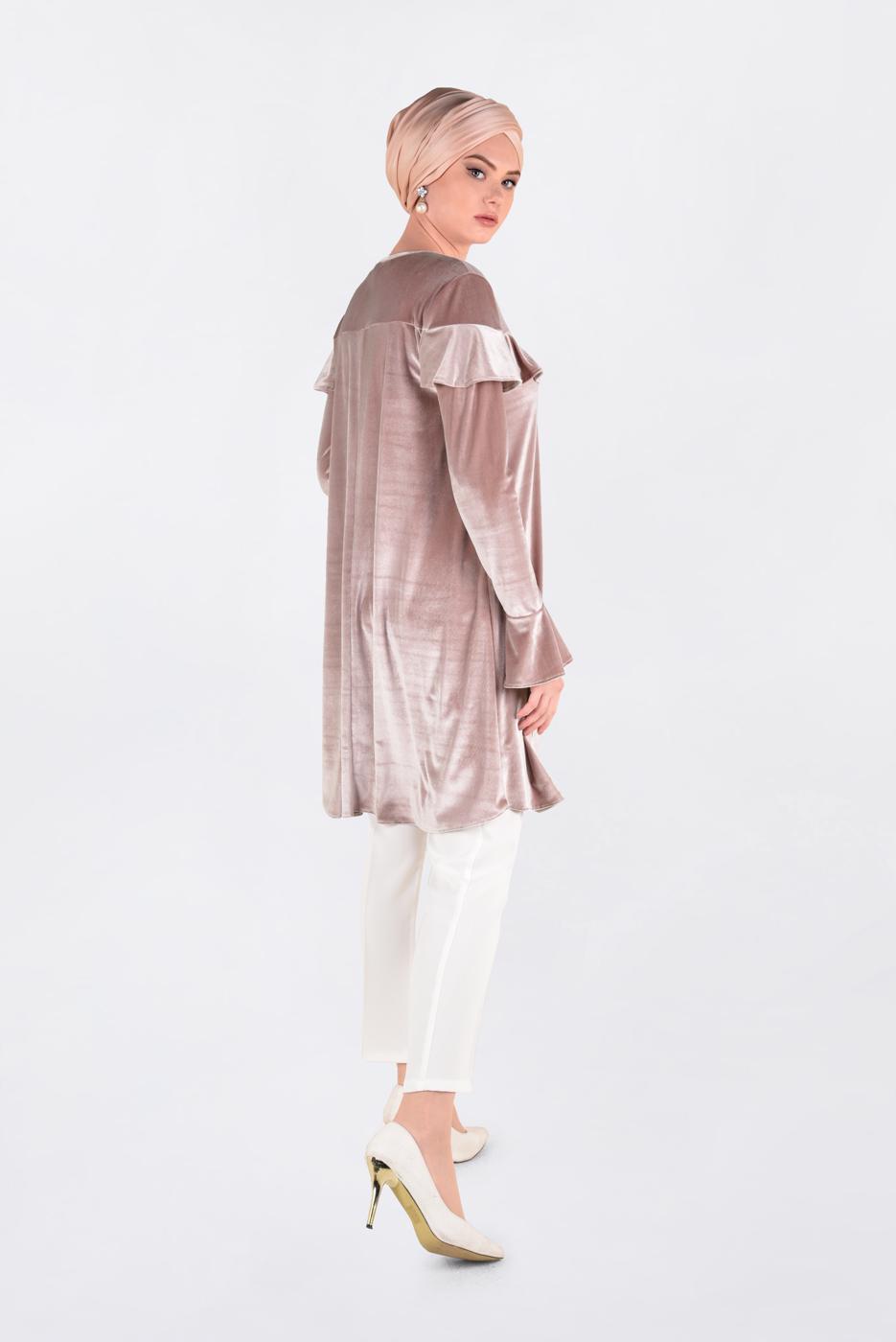 Tesettür giyim PUDRA KOLLARI VE OMUZLARI VOLANLI TUNİK 4789-1