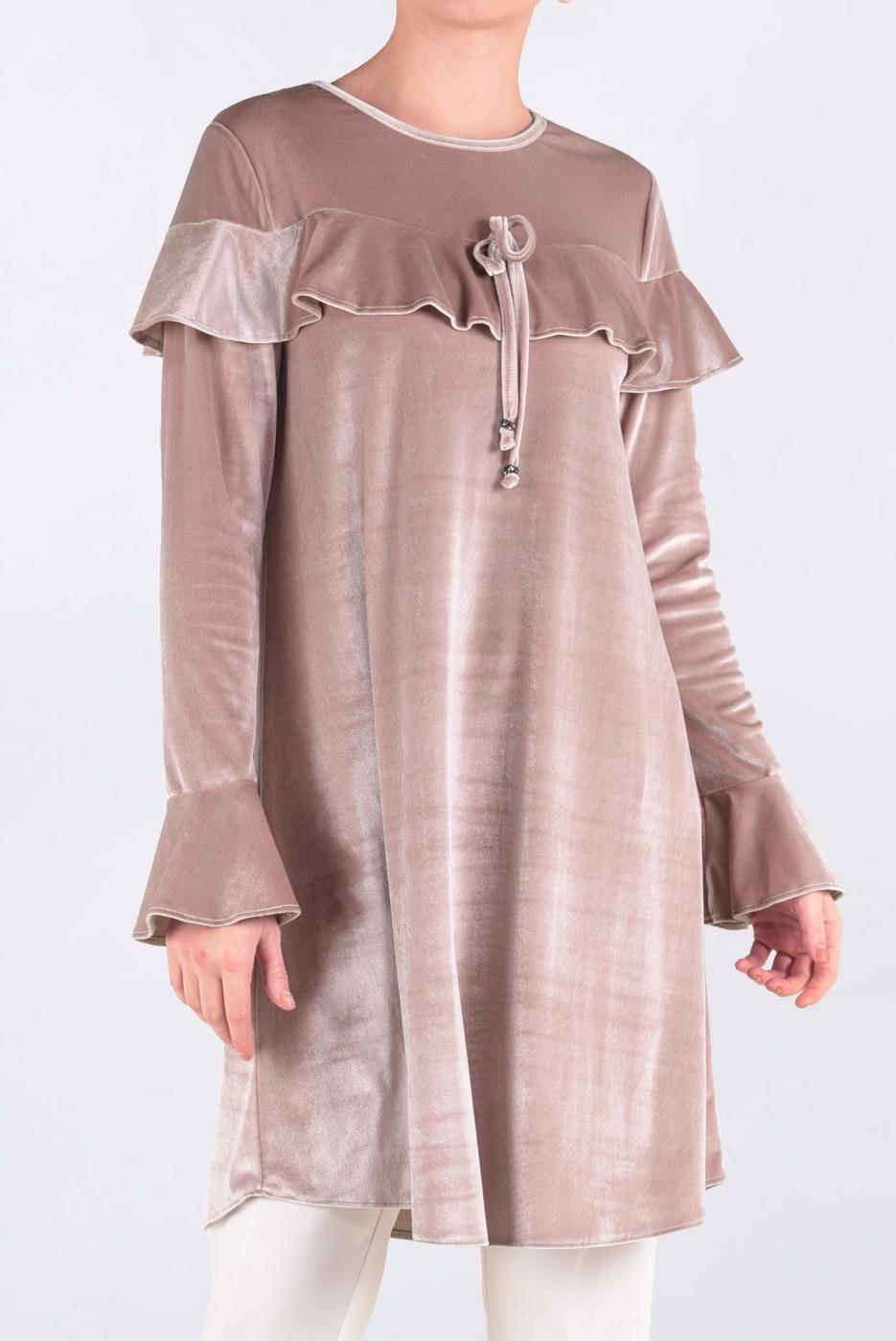 Tesettür giyim PUDRA KOLLARI VE OMUZLARI VOLANLI TUNİK 4789-1