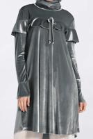 Tesettür giyim GÜMÜŞ KOLLARI VE OMUZLARI VOLANLI TUNİK 4789-1
