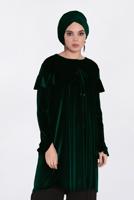 Tesettür giyim YEŞİL KOLLARI VE OMUZLARI VOLANLI TUNİK 4789-1