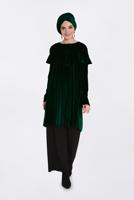 Tesettür giyim YEŞİL KOLLARI VE OMUZLARI VOLANLI TUNİK 4789-1