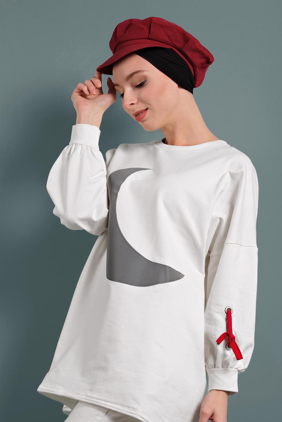 Vêtements hijab CRÈME TUNIQUE À MANCHES NOUÉ 0020 