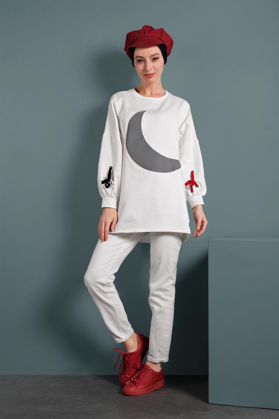 Vêtements hijab CRÈME TUNIQUE À MANCHES NOUÉ 0020 