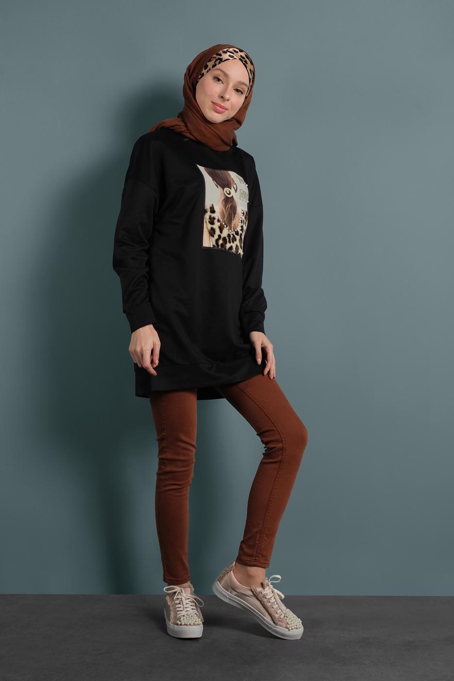 Vêtements hijab NOIR TUNIQUE SPORT IMPRIMÉE 167