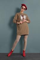 Tesettür giyim KAHVE BASKILI EŞOFMAN TUNİK 167