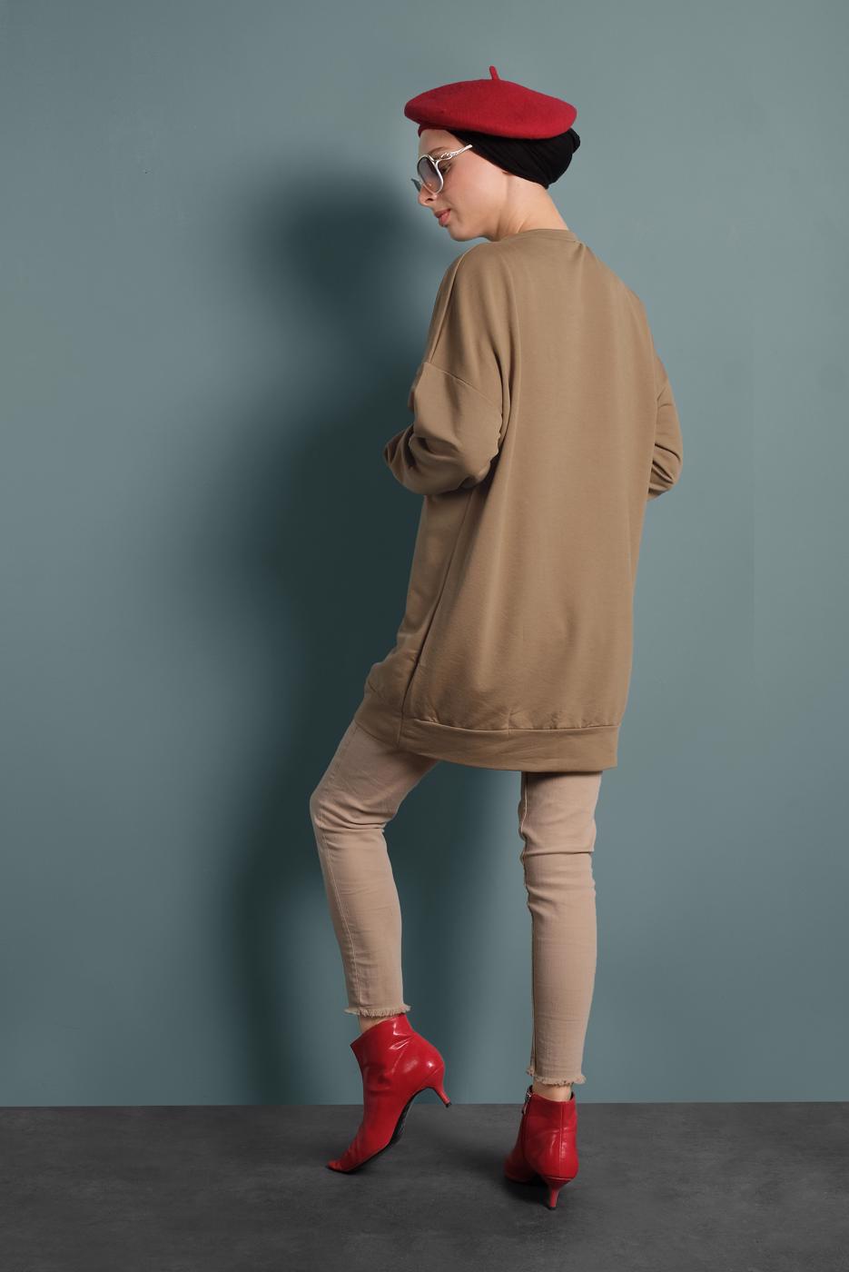 Tesettür giyim KAHVE BASKILI EŞOFMAN TUNİK 167