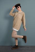 Tesettür giyim BEJ YAZI DETAYLI RENKLİ TUNİK 237