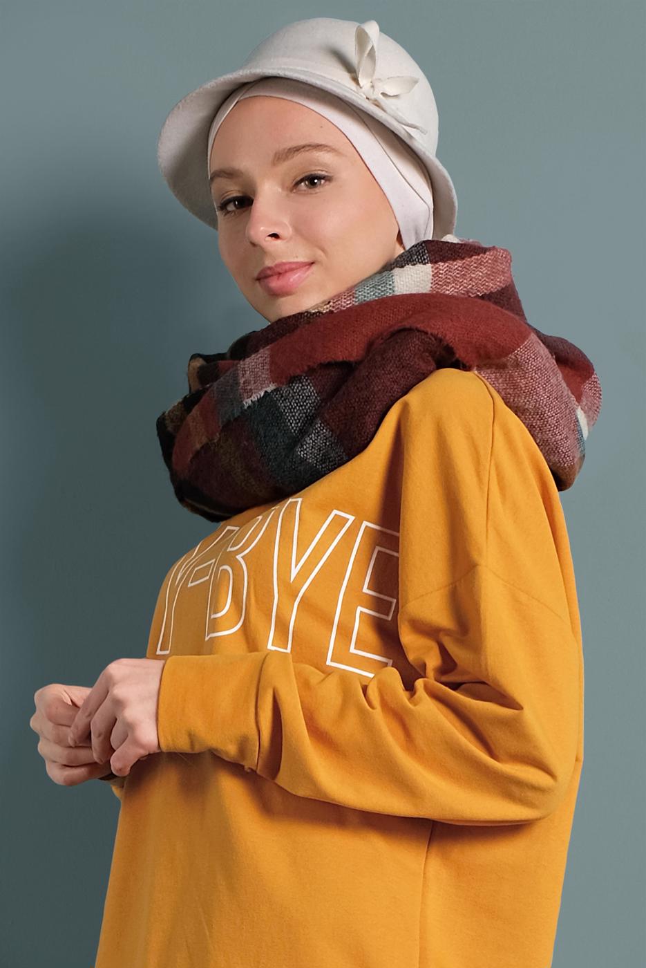 Tesettür giyim TURUNCU YAZI DETAYLI RENKLİ TUNİK 237