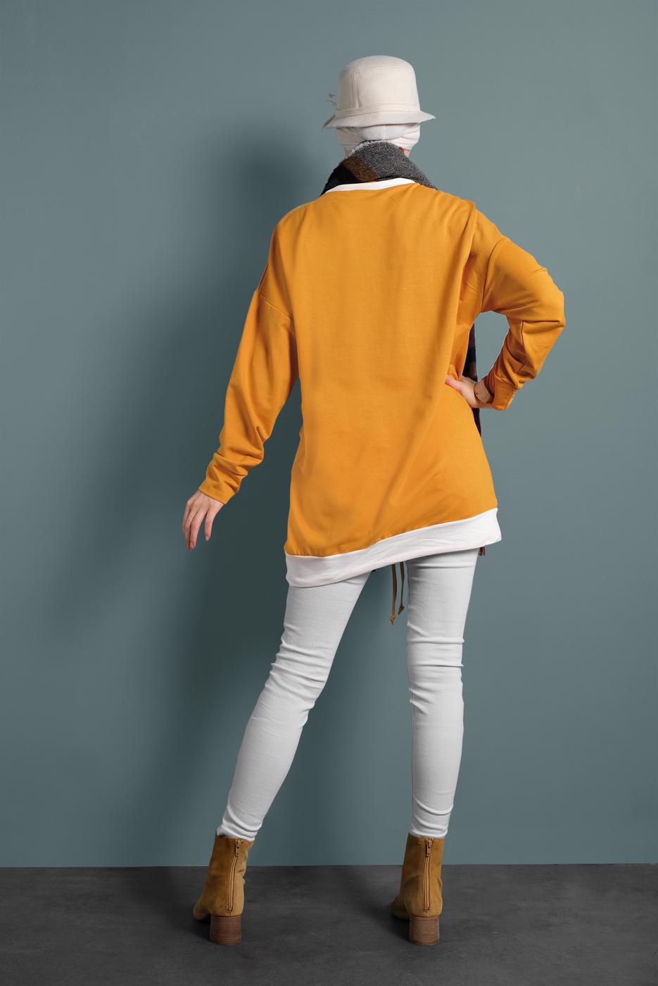 Tesettür giyim TURUNCU YAZI DETAYLI RENKLİ TUNİK 237